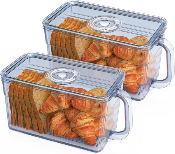 2 PCS Bread Box for Homemade Bread Airtight Bread Boxes for Kitchen Counter, Time Recording Bread Storage Container with Handle Grey