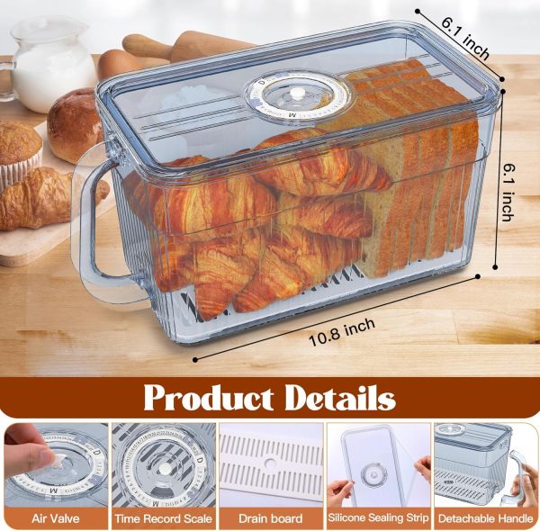 2 PCS Bread Box for Homemade Bread Airtight Bread Boxes for Kitchen Counter, Time Recording Bread Storage Container with Handle Grey - Image 3