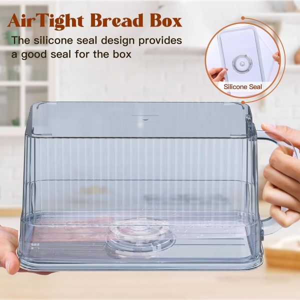 2 PCS Bread Box for Homemade Bread Airtight Bread Boxes for Kitchen Counter, Time Recording Bread Storage Container with Handle Grey - Image 5