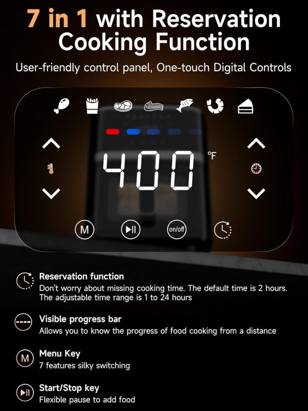 Air Fryer Oven 5.28 Qt, 7-in-1 Digital Display Compact Cooker with Easy View Windows，Space-saving, Nonstick and Dishwasher Safe Basket, Black - Image 2