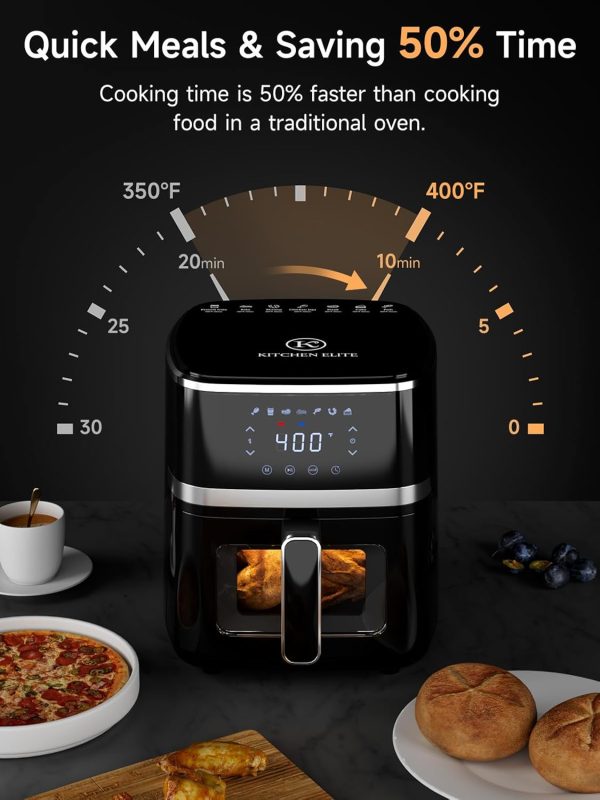 Air Fryer Oven 5.28 Qt, 7-in-1 Digital Display Compact Cooker with Easy View Windows，Space-saving, Nonstick and Dishwasher Safe Basket, Black - Image 3