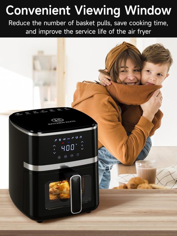 Air Fryer Oven 5.28 Qt, 7-in-1 Digital Display Compact Cooker with Easy View Windows，Space-saving, Nonstick and Dishwasher Safe Basket, Black - Image 7