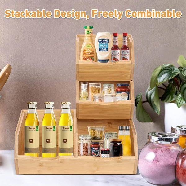 Bamboo Stackable Pantry Storage Bins, Kitchen Pantry Organizers and Storage, Potato and Onion Storage Bin, Wood Pantry Baskets for Produce, Fruits, Vegetable and Bread, Set 3 Pieces - Image 5