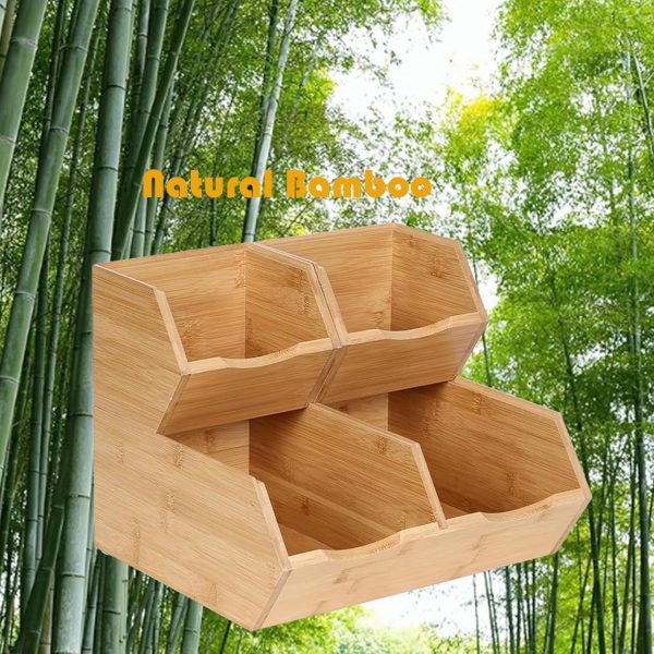 Bamboo Stackable Pantry Storage Bins, Kitchen Pantry Organizers and Storage, Potato and Onion Storage Bin, Wood Pantry Baskets for Produce, Fruits, Vegetable and Bread, Set 3 Pieces - Image 7