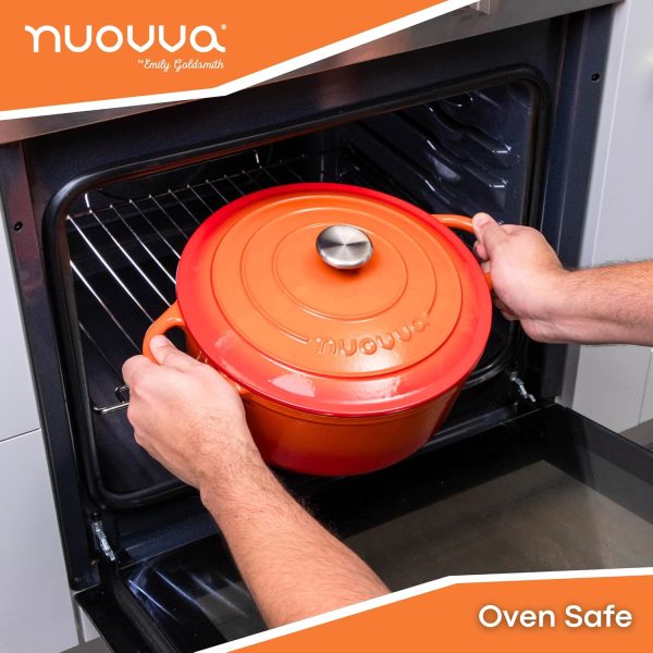 Cast Iron Dutch Oven with Lid – Non-Stick Ovenproof, Enamelled Casserole Pot –Oven Safe up to 500° F Sturdy Dutch Oven Cookware – Orange, 6.4-Quart, 28cm – by Nuovva - Image 3