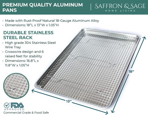 Commercial Quality Cookie Sheet and Rack - Aluminum Half Sheet Baking Pan and Stainless Steel Cooling Rack Set 13x18 Rust & Warp Resistant, Heavy Duty - Image 8