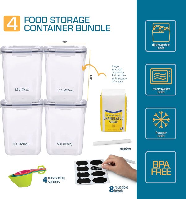 Flour Sugar Storage Containers (5.3L/4pk) Great Rice Canisters Sets For The Kitchen pantry, Large Food Storage Containers With Lids Airtight - Image 2