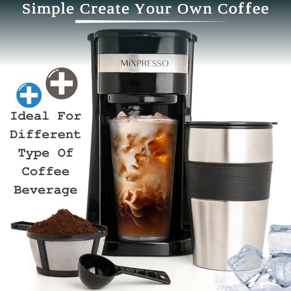 Mixpresso Personal Single Serve Coffee Maker & 14oz Travel Mug, Drip Small Coffee Maker & Tumbler, Auto Shut Off & Reusable Filter, Compatible with Coffee Grounds - Image 2