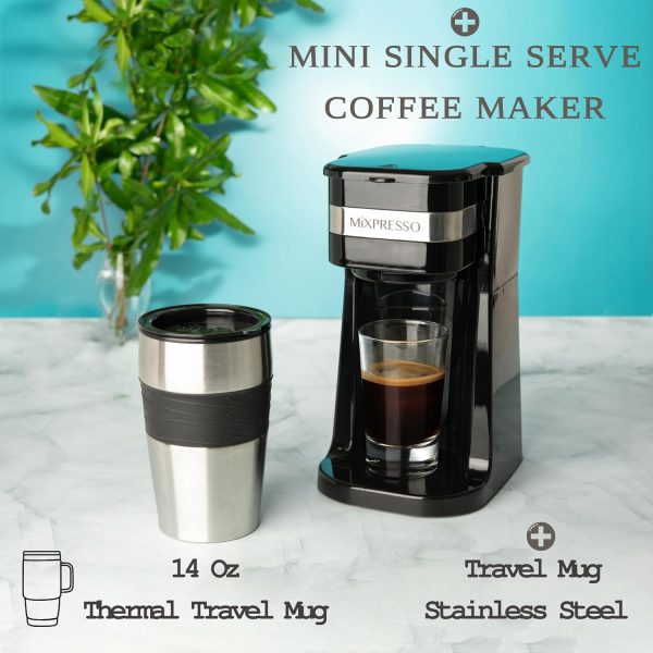 Mixpresso Personal Single Serve Coffee Maker & 14oz Travel Mug, Drip Small Coffee Maker & Tumbler, Auto Shut Off & Reusable Filter, Compatible with Coffee Grounds - Image 5