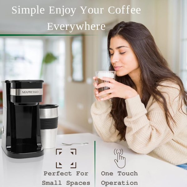 Mixpresso Personal Single Serve Coffee Maker & 14oz Travel Mug, Drip Small Coffee Maker & Tumbler, Auto Shut Off & Reusable Filter, Compatible with Coffee Grounds - Image 7