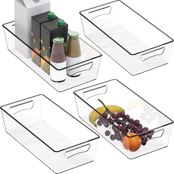 Simple Houseware 4 Pcs Pantry Clear Bin Storage Organizer, 14" x 7" x 3.75"